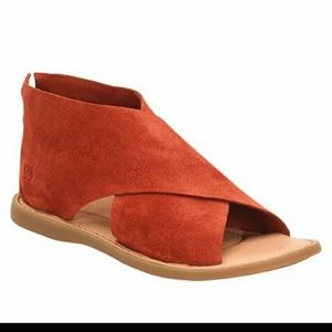 Iwa born red suede sandals left shoe 6.  Right 7